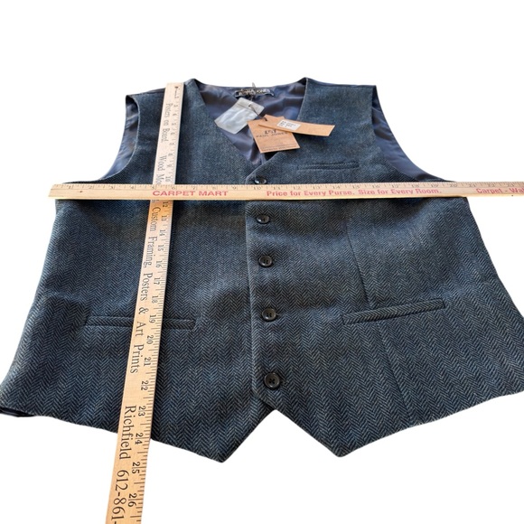 Paul Jones Wool Blend Navy Tweed Herringbone Waistcoat Vest Mens Medium Classic - Picture 7 of 13
